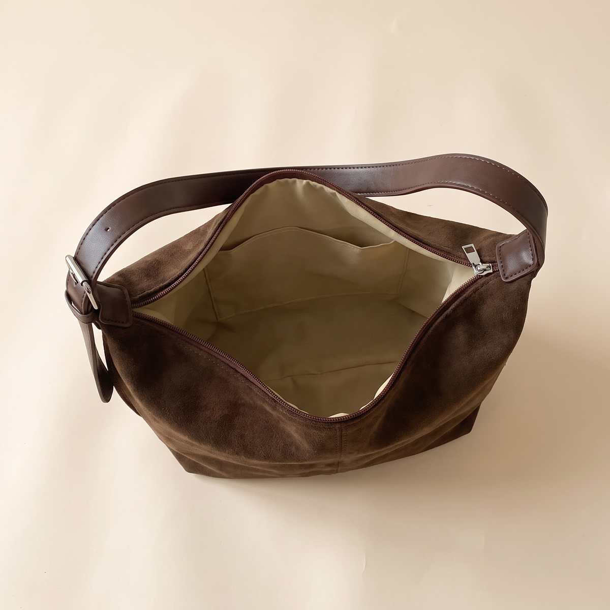 Inside view of the Laurel Tote in chocolate