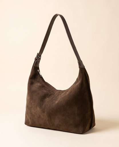 Laurel Tote in chocolate, three-quarter view